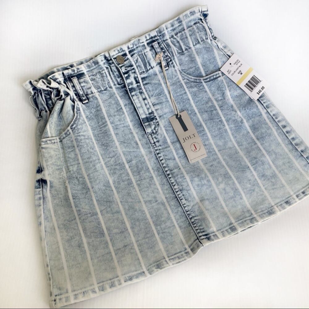 🆕 Jolt striped high waist acid wash striped jean skirt size M pockets